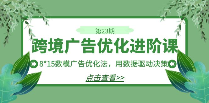 图片[1]-跨境广告·优化进阶课·第23期，8*15数模广告优化法，用数据驱动决策-淘金部落