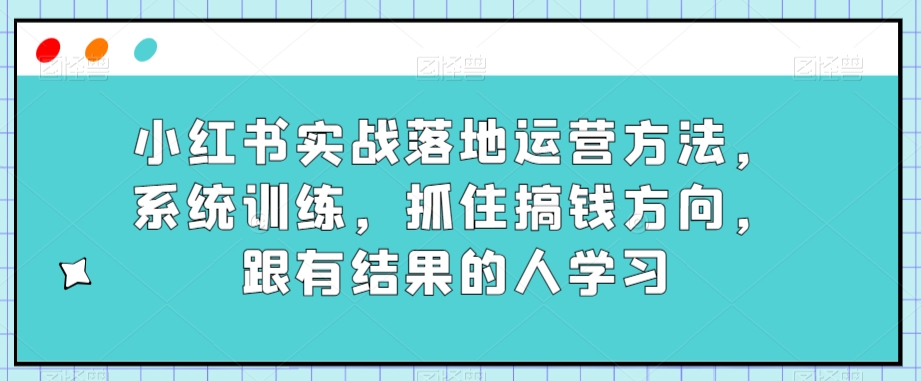 图片[1]-小红书实战落地运营方法，系统训练，抓住搞钱方向，跟有结果的人学习-淘金部落