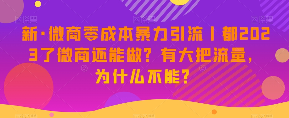 图片[1]-新版微商0成本暴力引流丨都2023了微商还能做？有大把流量，为什么不能？-淘金部落