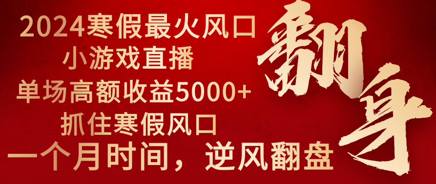 图片[1]-2024年最火寒假风口项目 小游戏直播 单场收益5000+抓住风口 一个月直接提车-淘金部落
