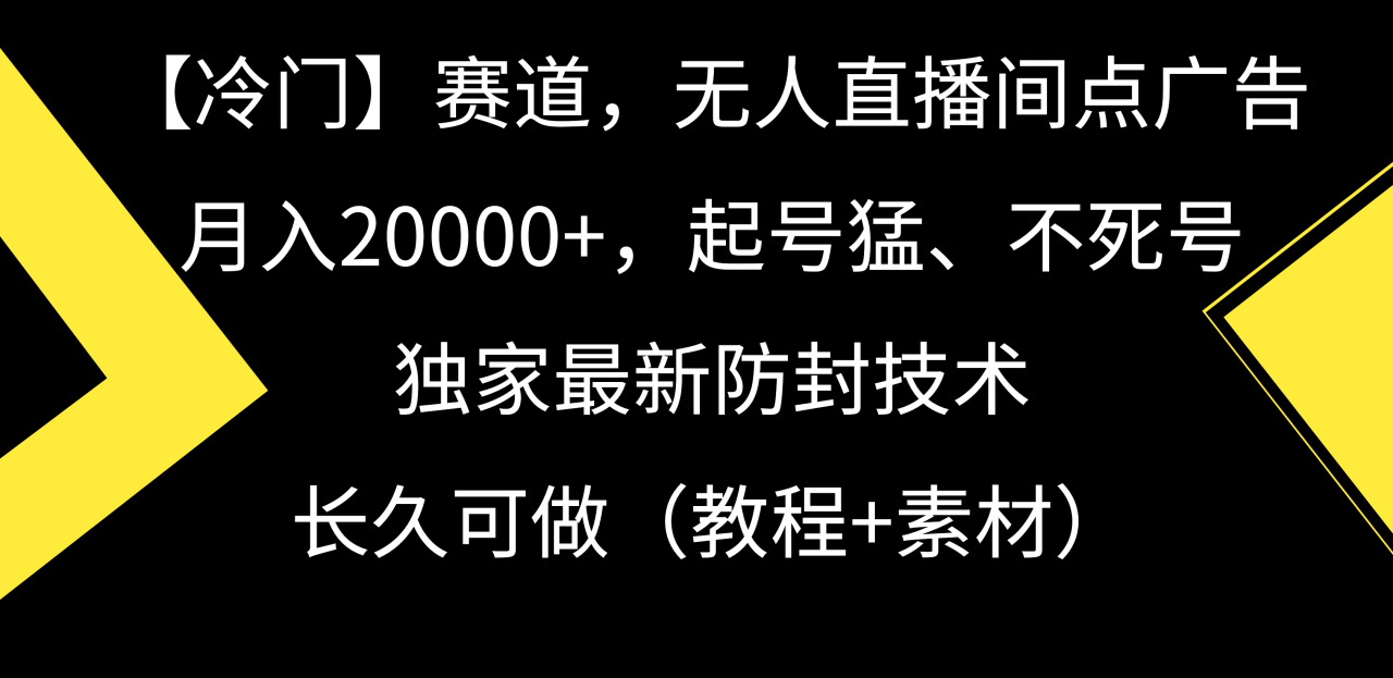 图片[1]-【冷门】赛道，无人直播间点广告，月入20000+，起号猛、不死号，独家最新防封技术，长久可做（教程+素材）-淘金部落