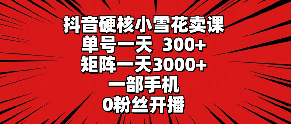 图片[1]-抖音硬核小雪花卖课，单号一天300+，一部手机0粉丝开播 矩阵一天3000+-淘金部落