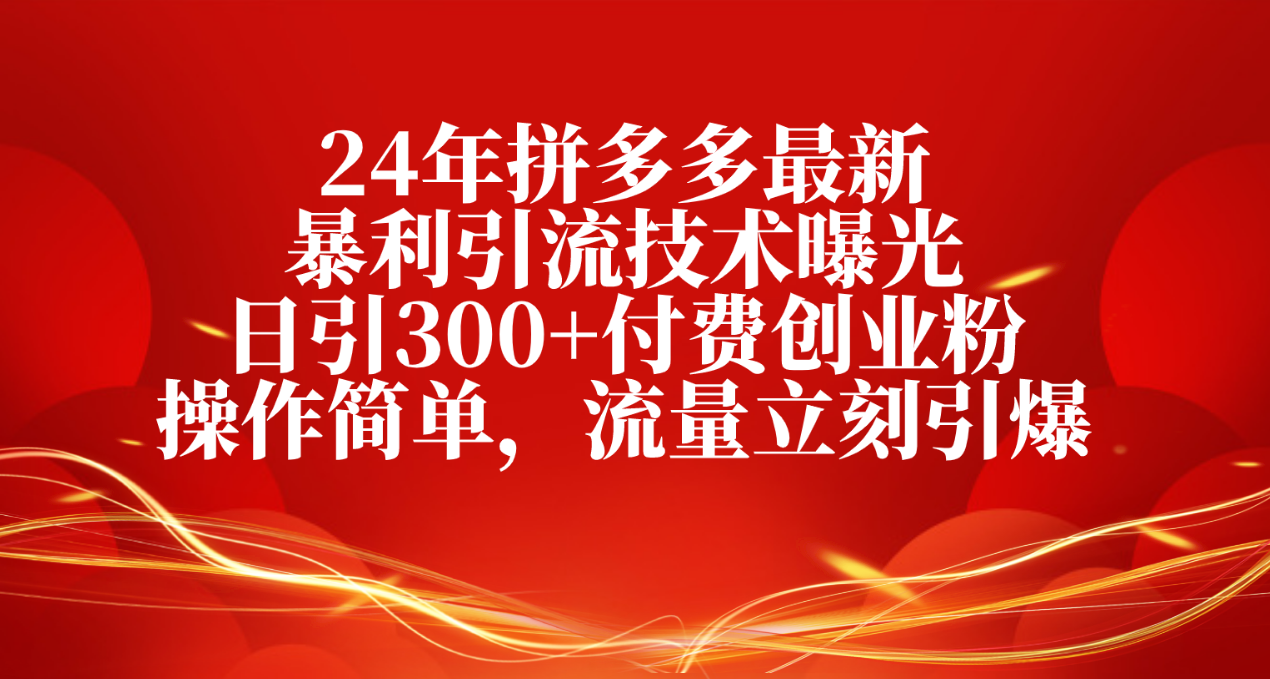 图片[1]-24年拼多多最新暴利引流技术曝光，日引300+付费创业粉，操作简单-淘金部落