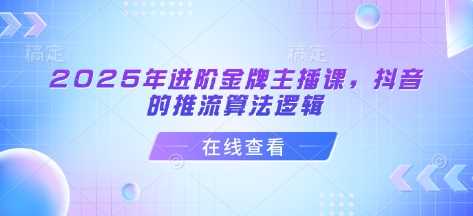 2025年进阶金牌主播课，抖音的推流算法逻辑 -1