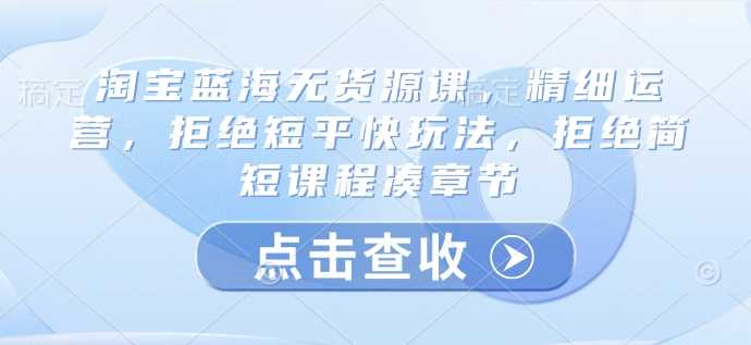 淘宝蓝海无货源课，精细运营，拒绝短平快玩法，拒绝简短课程凑章节 -1