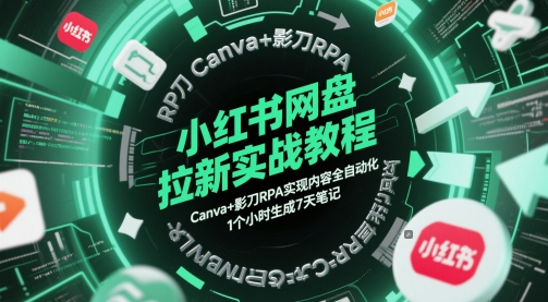 小红书网盘拉新实战教程，Canva+影刀RPA实现内容全自动化，1个小时生成7天笔记 -1