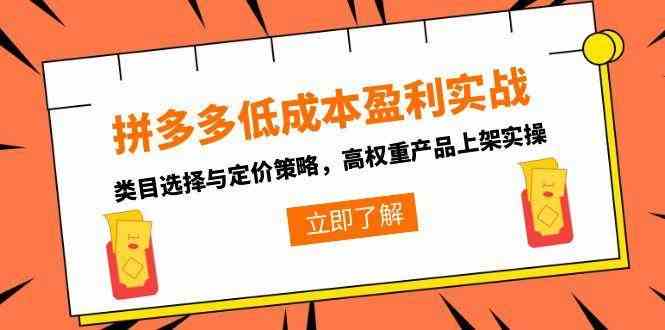 拼多多低成本盈利实战，类目选择与定价策略，高权重产品上架实操 -1